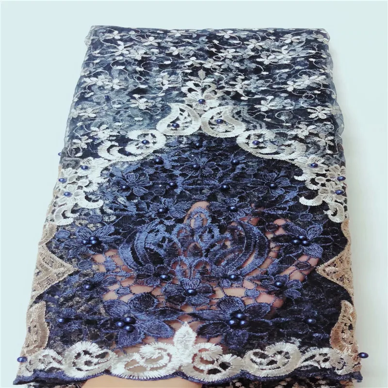 Африканская кружевная ткань из тюля с вышивкой серых перьев 2020 бусин Цветочная