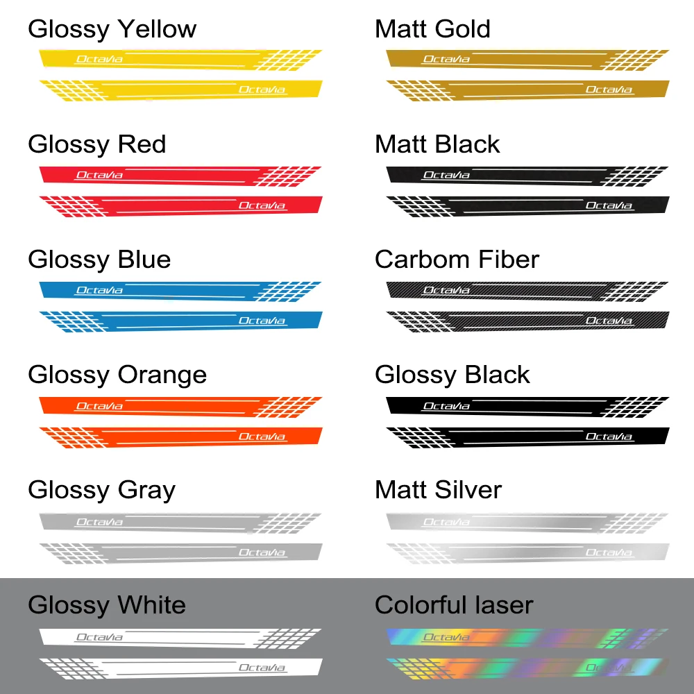 

2 Pcs. Car Door Side Long Skirt Stickers for Skoda Octavia Car Decoration DIY Vinyl Film Styling Sports Auto Decals Car Accessor