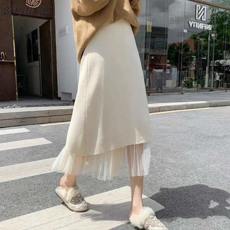 

Юбка женская сетчатая в Корейском стиле, повседневная простая универсальная Элегантная удобная однотонная уличная одежда в стиле преппи, н...