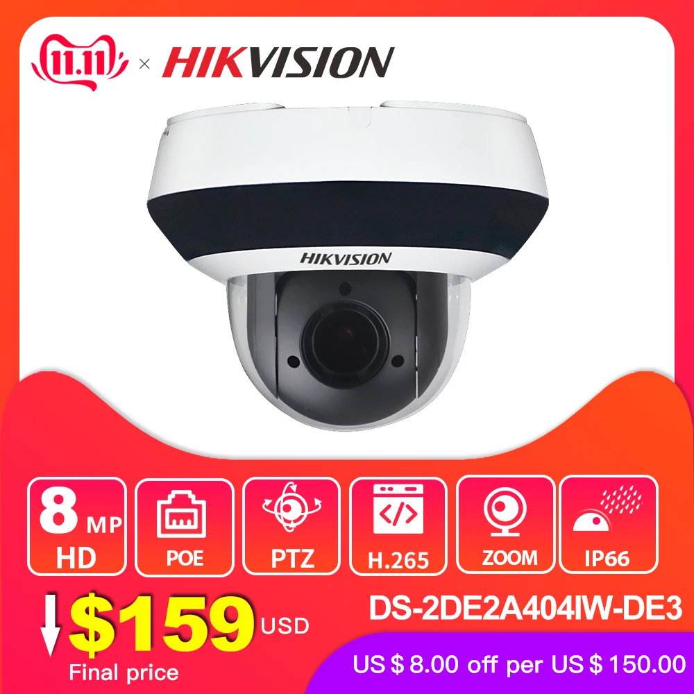 Hikvision оригинальная PTZ IP камера DS-2DE2A404IW-DE3 обновляемая 2,8-12 мм 4x зум с POE H.265 CCTV видеонаблюдение