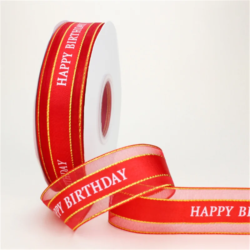 

Baby Shower Happy Birthday Cake Box Packaging Ribbon DIY Happy Birthday Letter Ribbon 45M/roll Party Decoration Silk Ribbon