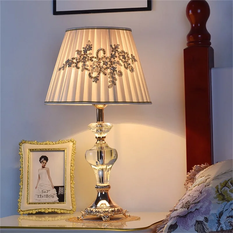 

Hongcui Crystal Table Lamp Fabric Desk Light Modern Decorative For Home Living Room Bedroom Office Hotel