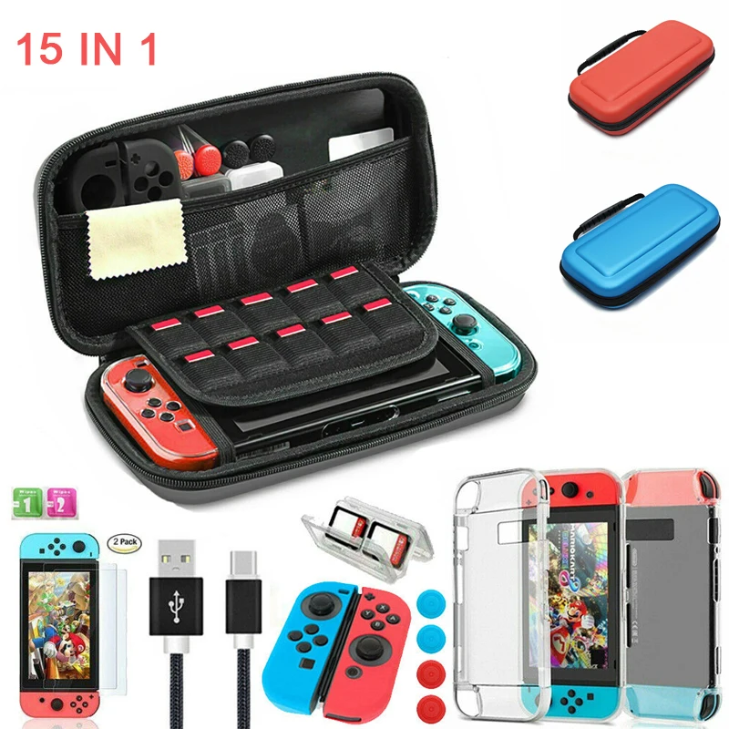 

EVA 5 Mesh Pockets Dustproof Water-Resistance Hard Shell Carrying Bag Screen Protector Case Accessories US For Nintendo Switch