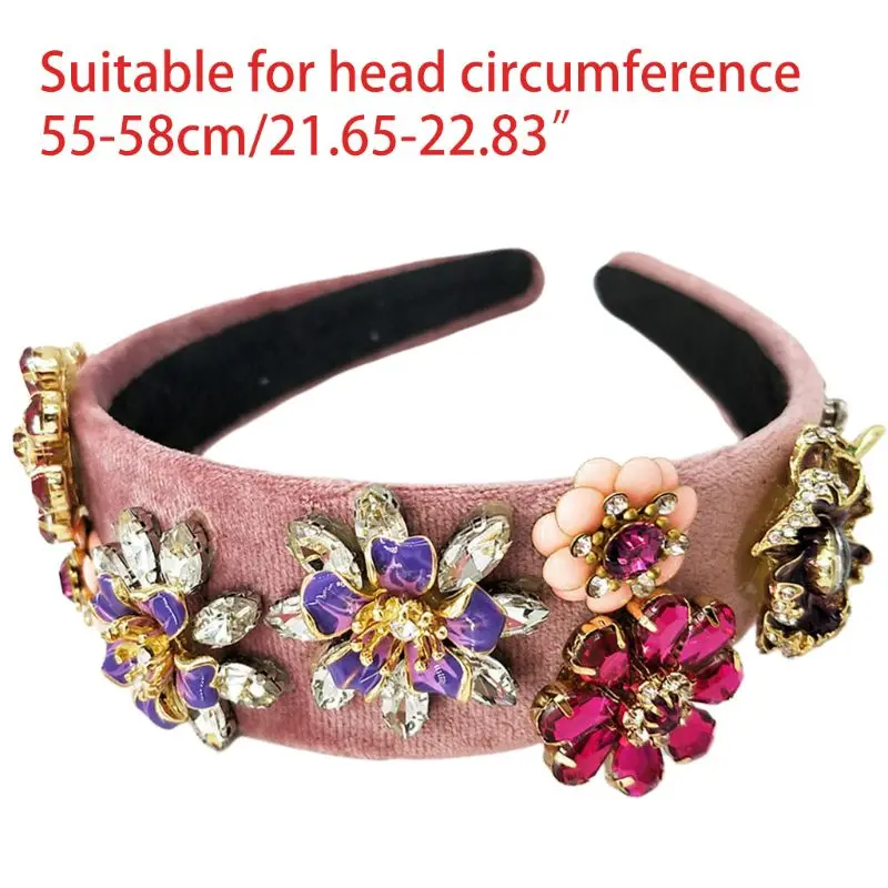 

Korean Baroque Wedding Bridal Headband Crystal Enamel Metal Flower Bandana Women Handmade Jewelry Velvet Hair Hoop Headdress