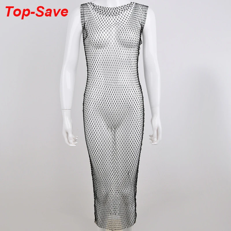 Женское летнее платье карандаш стразы Новое Стильное Сетчатое роскошное футляр