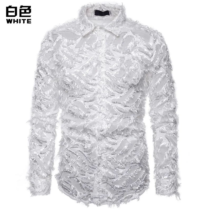 

Hot Sale Men's Shirt Handmade Three-dimensional Feather Fabric Characteristic Lapel Long Sleeve Shirt Plus Size Men's Clothing