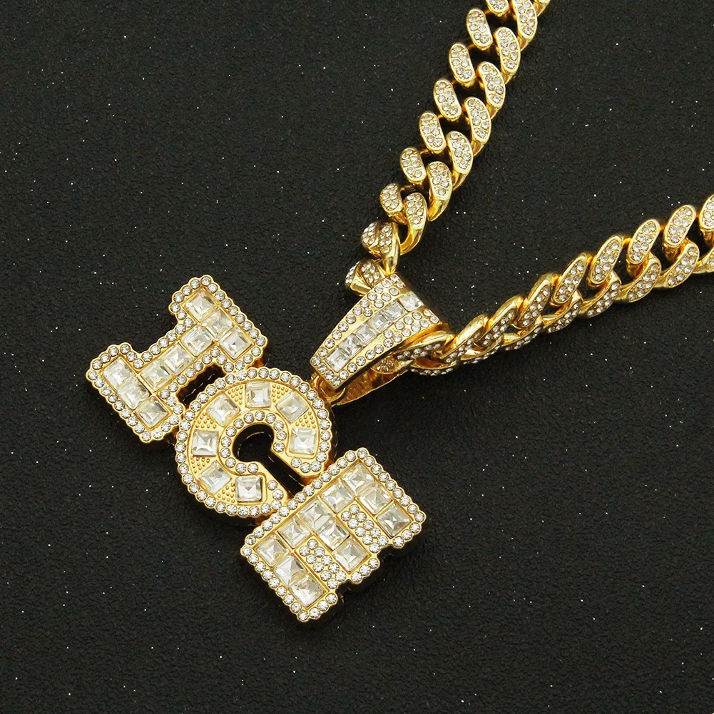 

Men Hip Hop ICE Pendant Necklace with 13mm Miami Cuban Chain Iced Out Bling HipHop Necklaces Male Fashion Jewelry
