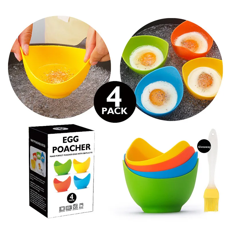

4 Pcs/Set Of Egg Cooker FDA High Temperature Resistant Silicone Egg Steamer, Egg Mold With Brush, Kitchen Non-Stick Egg Cooker