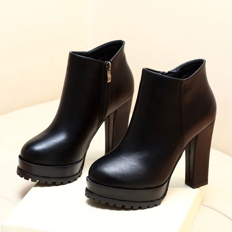 

New Women Ankle Boots Split Leather Zippers Round Toe Square High Heels Women Martin Boots Paltform Shoes Winter Autumn H0045