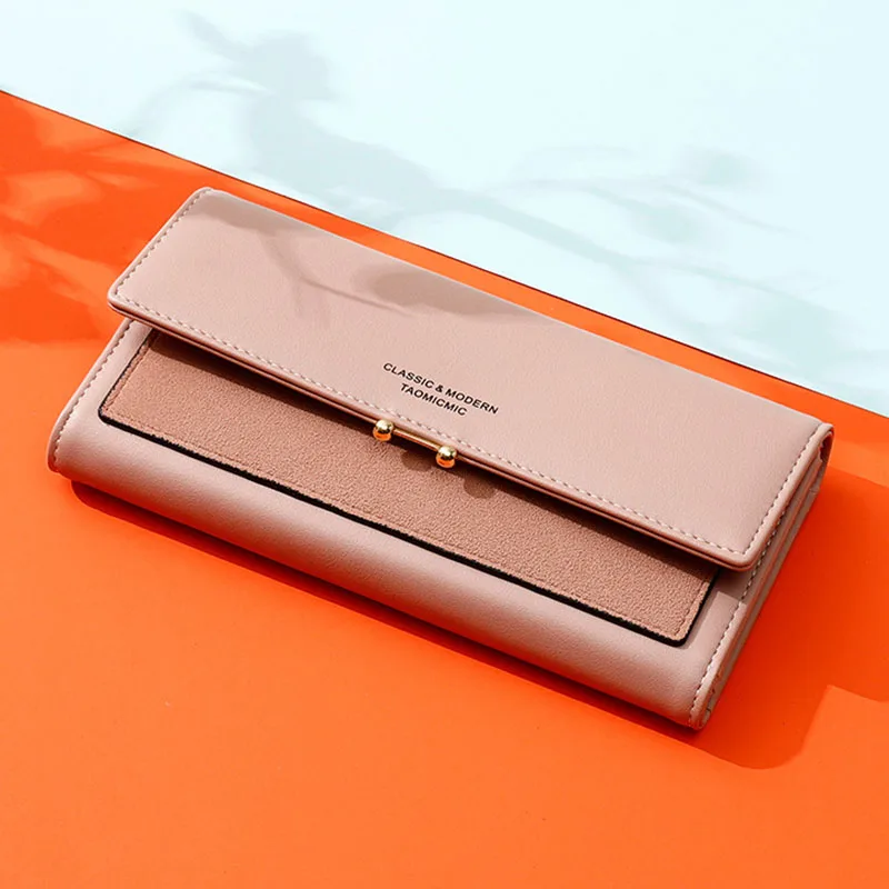 

Korean Version of The Long Mobile Purse Stitching Matte Large-Capacity Clutch Bag Creative Coin Wallet Women Purse Portmonee