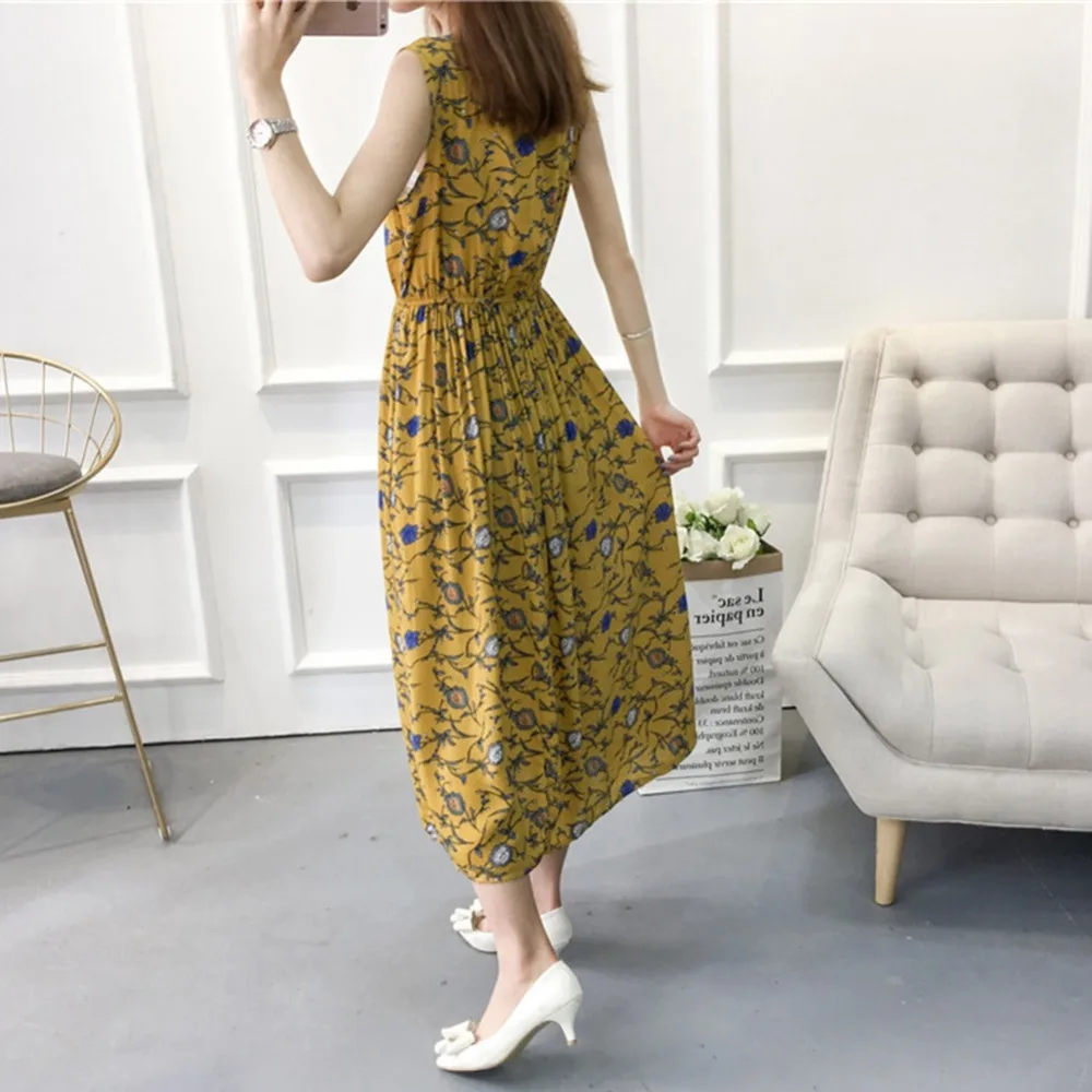 

Women Floral Sleeveless Dresses Casual Beach Boho Maxi Sundress Long Dress HOT