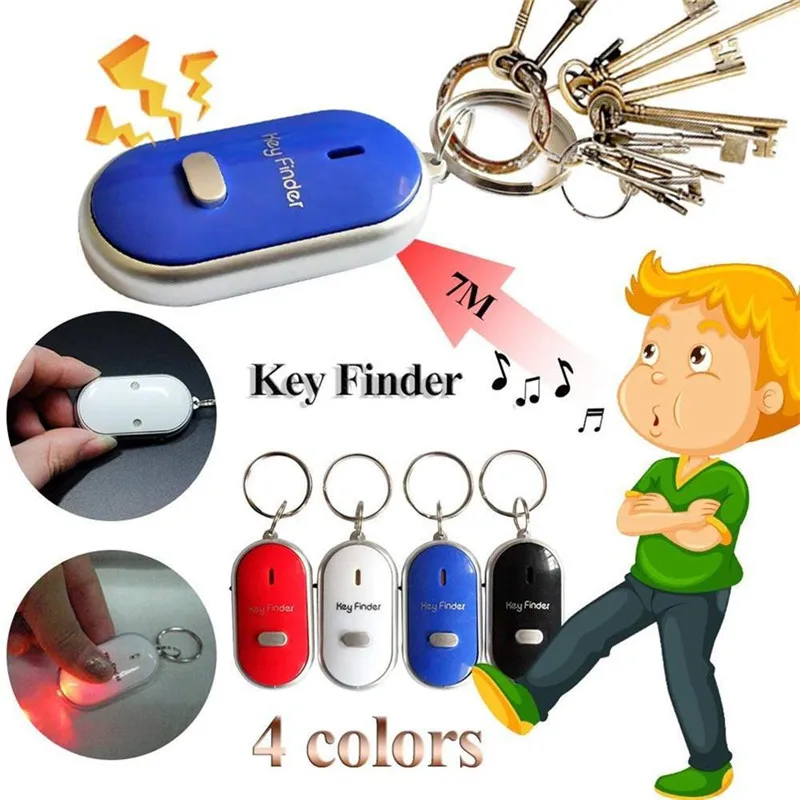130Pcs Fast Ship Sound Control Whistle LED Key Finder Locator Find Anti-Lost Keychain Keys Chain Parrty Favor Gifts H4870