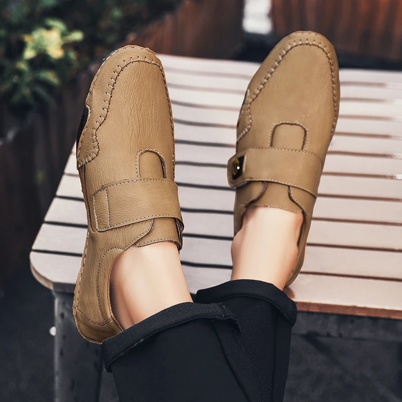 Мокасины мужские из натуральной кожи лоферы без застежки Повседневная модная