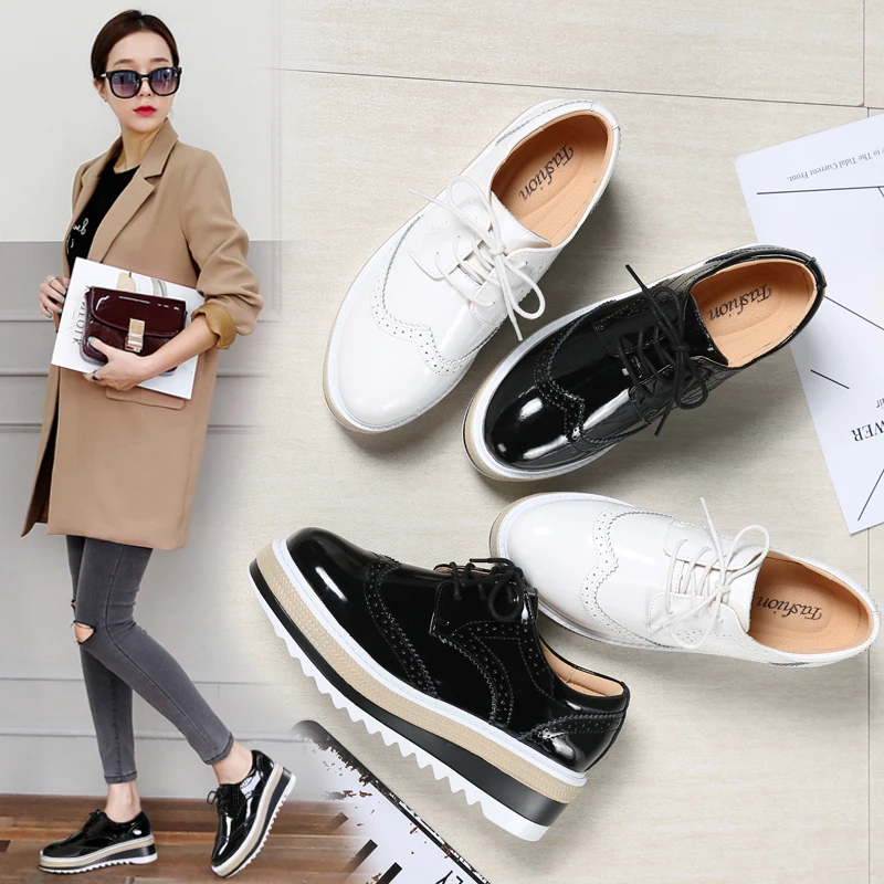 2019 г. весенние женские туфли оксфорды на платформе обувь из натуральной кожи с