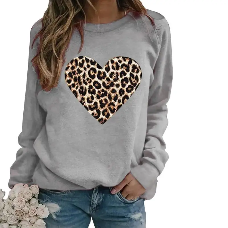 

2020 Sweatshirts Autumn Winter Women's Print Round Sleeve Patchwork Leopard Hoodies Pullover print Love Neck Long N6T1