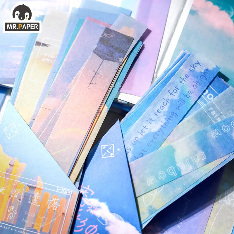 

Mr.paper 30 Sheets/Box 6 Design Stickers Landscape Sky Series Ins Style Creative Hand Account Basic Decoration Material Stickers