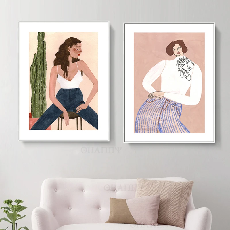 

Nordic Poster Morden Girl And Flower Wall Art Canvas Painting Abstract Wall Pictures For Living Room Home Decor NoFrame