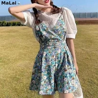 short sleeve mini dress sweet kawaii beach dress women elegant floral dress for females office lady korean style 2021 summer y2k