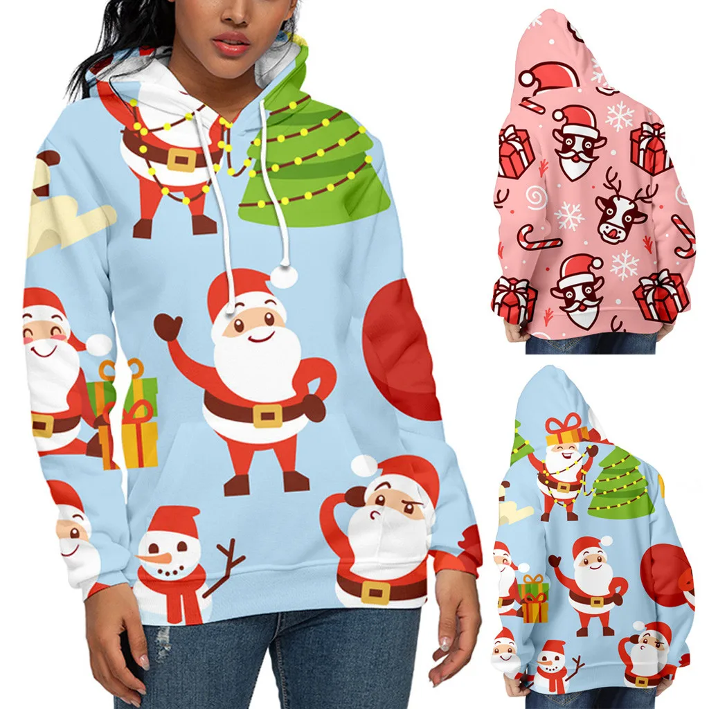 2020 женская зимняя Толстовка унисекс с рождественским принтом пуловер длинными