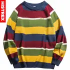 Мужской свитер в стиле Харадзюку, Радужный трикотажный Полосатый пуловер в стиле ретро, уличная мода, осень 2022, хлопковый свитер