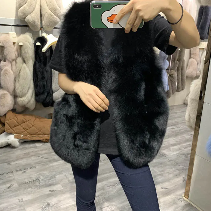 Rf1936 полный жилет из лисьего меха женские большие карманы натуральный мех жилет Модные зимние жилеты из лисьего меха женские
