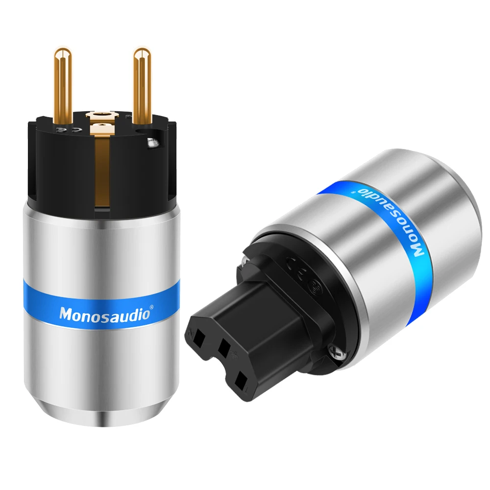 

Monosaudio E106G/F106G 99.99% Pure Copper 24K Gold Plated Schuko Power Plug Connector IEC Female Plug DIY Mains Power Cord Cable