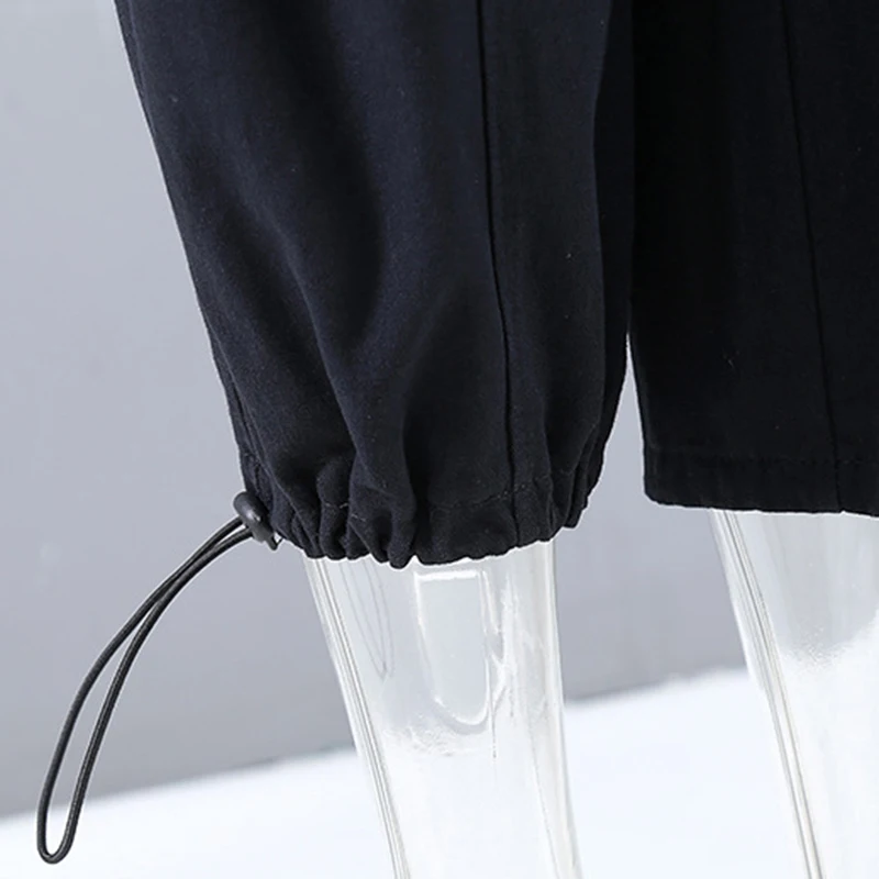 

[EAM] High Elastic Waist Black Long Buckle Wide Leg Trousers New Loose Fit Pants Women Fashion Tide Summer 2021 1DD6644
