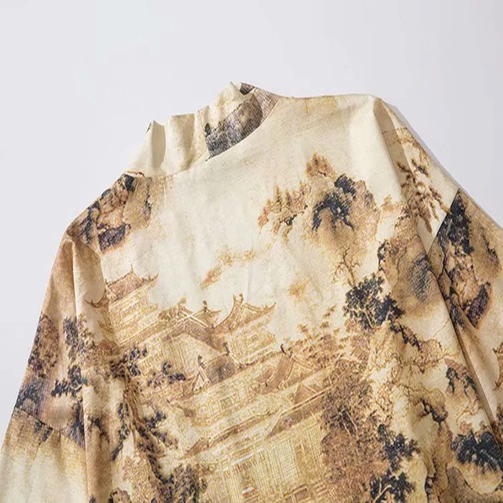 Мужское японское кимоно s And Wo летний кардиган с китайской росписью накидка