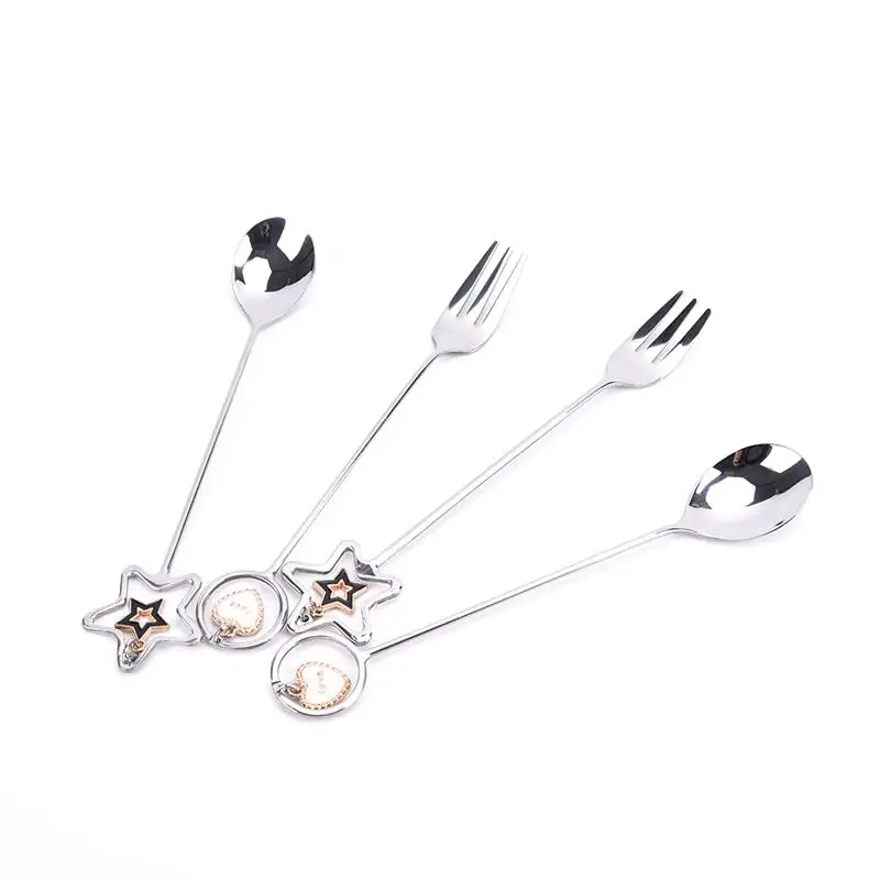 

Silver 304 Stainless Steel Pretty Coffee Spoon Creative Ice Cream Spoon Dessert Spoon Fork with Cute Pendant Tableware
