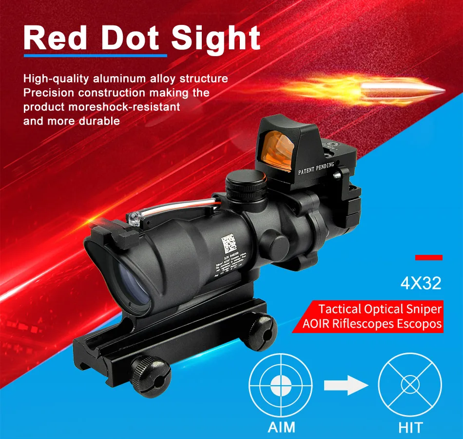Trijicon ACOG 4X32 прицел Cahevron сетка волокно зеленый красный с подсветкой RMR Mirco Красный точка зрения тактический охотничий прицел