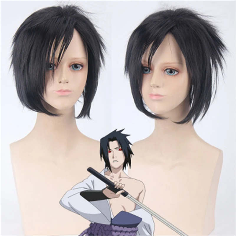 Парик для косплея аниме Uchiha Sasuke мужской костюм черные короткие термостойкие
