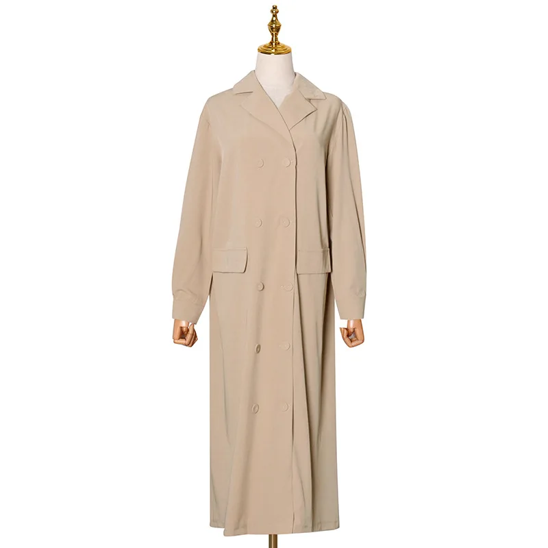

Design season new pleated stitching double-breasted long suit contrast dress women's fashion