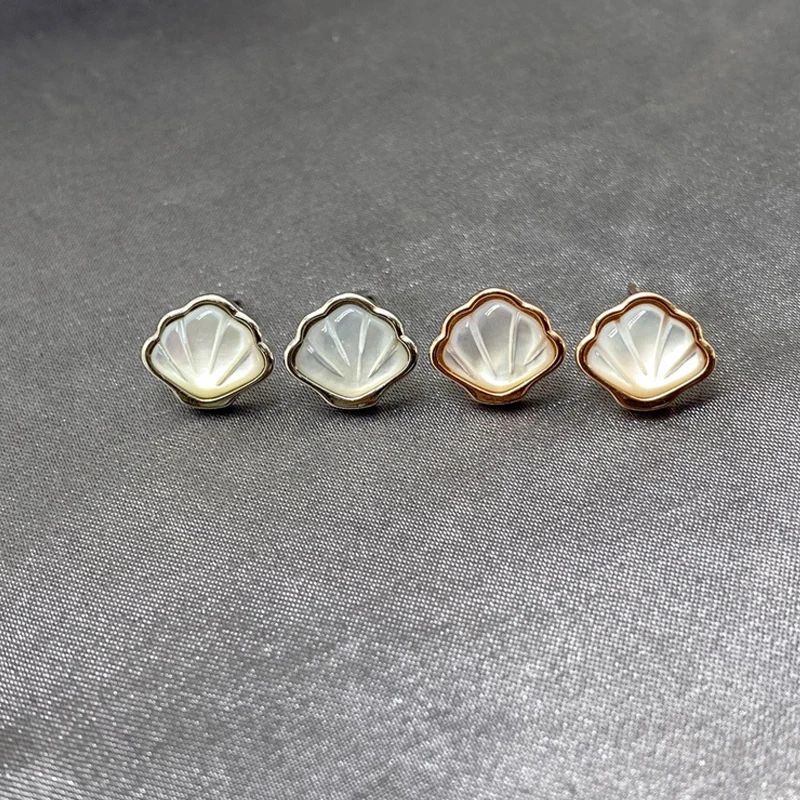 

925 Silver Fashion Stud Earrings For Women Korean Simplicity White Fritillary Geometry Gold Earrings Wedding Female 2021 Jewelry
