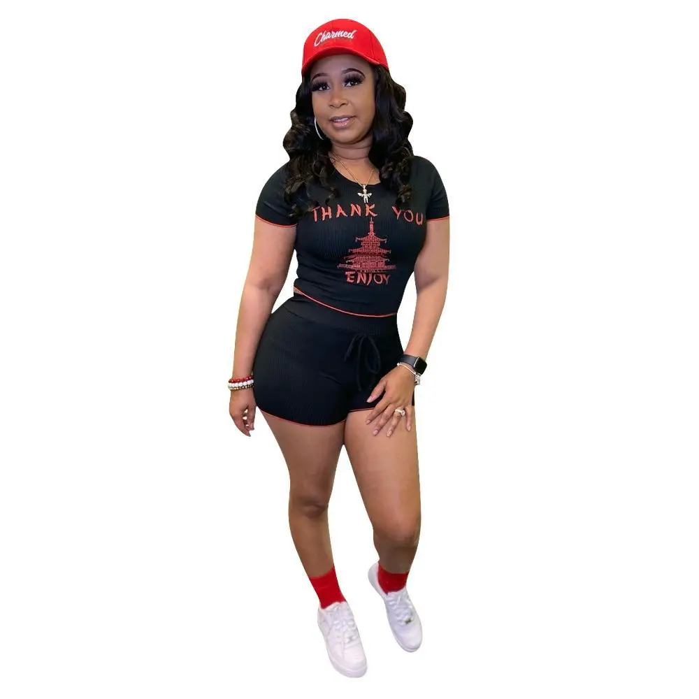 

New Summer Women's Set Letter Tee Tops and Shorts Matching Two Piece Set Fashion Tracksuit Outfits