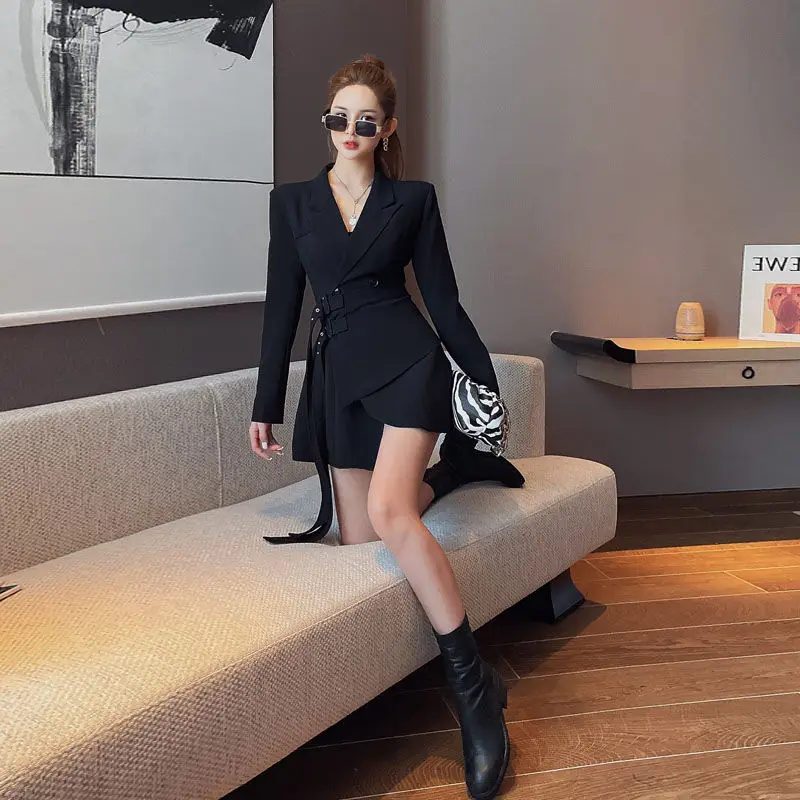 Женское офивечерние ное платье-блейзер элегантное платье мини с длинным рукавом
