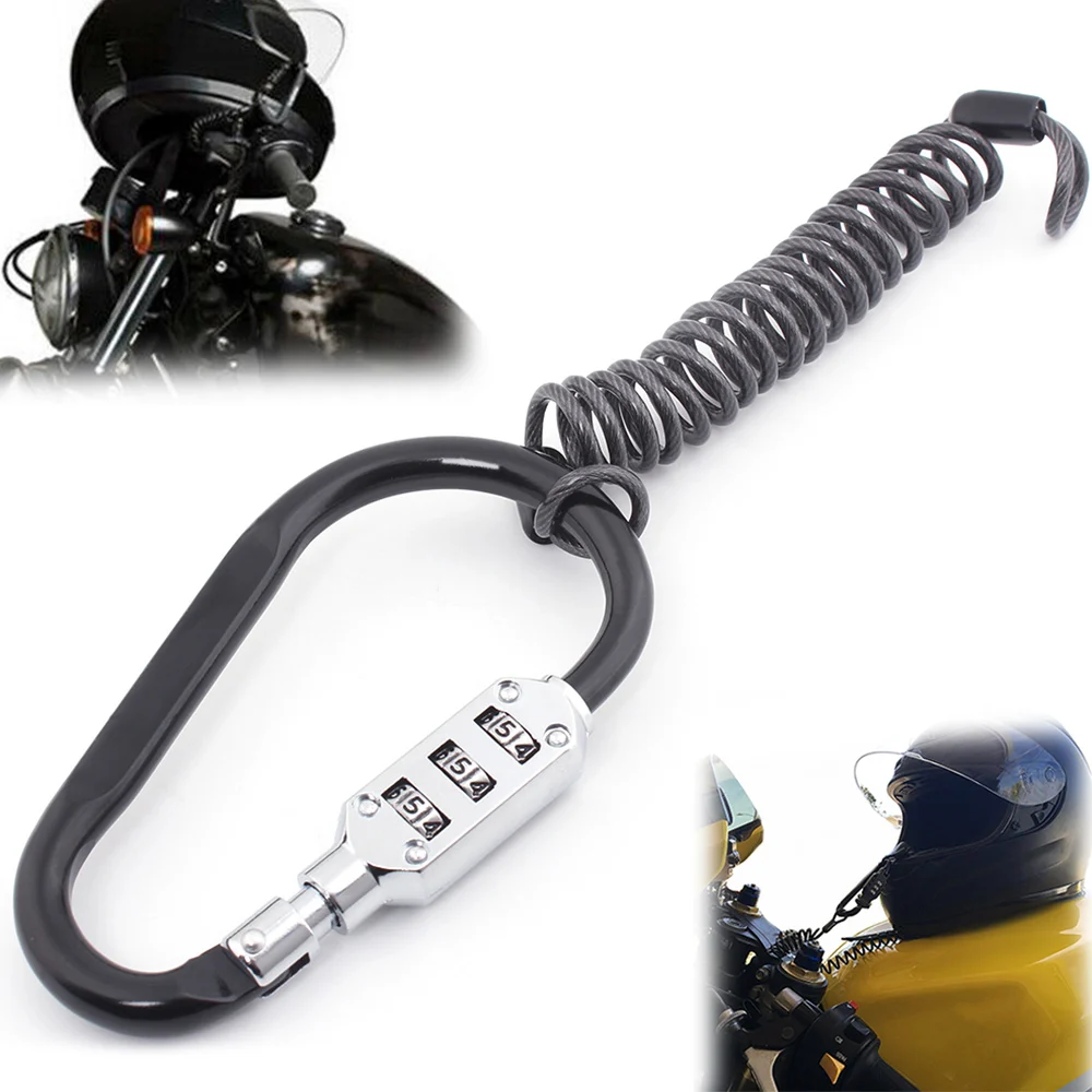 

3 Digit Combination Helmet Security Lock For Motorcycle Bicycle Scooter Electric Bike Universal Anti-theft Reminder Spring Cable