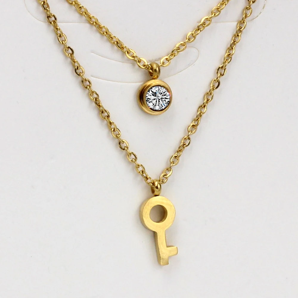 LUXUKISSKIDS ювелирные изделия цепь двойное ожерелье брелок Подвеска Золотой/стальной