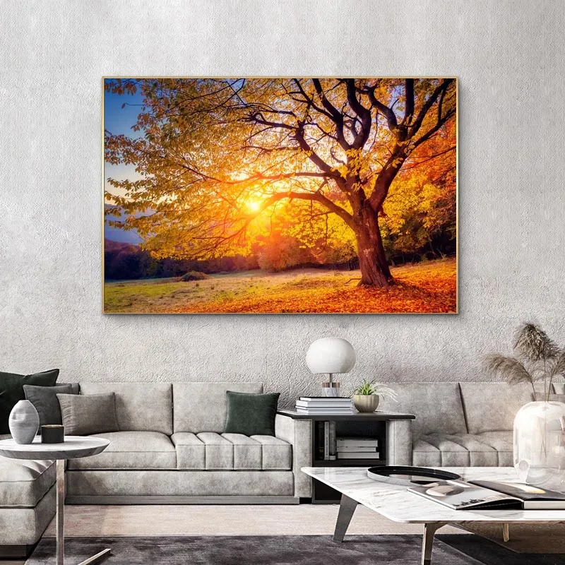 

Landscape Sunrise Tree Canvas Painting Vintage Wall Art Picture Poster Sunset Photo for Living Room Home Decoration Cuadros