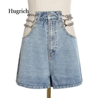 women shorts sexy denim shorts chain hollow out high waisted summer jeans shorts 2021 fashion new arrival blue