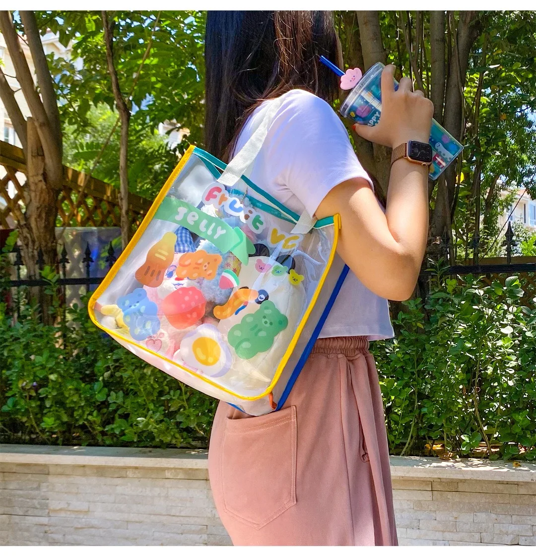 Bentoy Milkjoy Bear Handbag Transperant Laptop Case Holder Fashion Jelly Large Capacity Daily Girl Shoulder Beach Tote Bag |