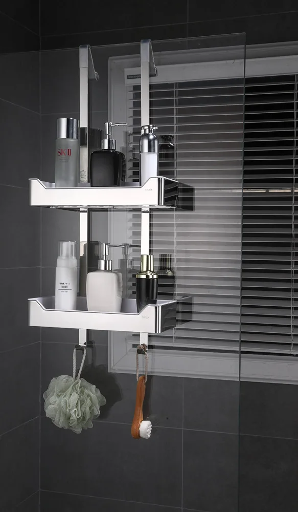 Shower Door 2 Tiers Нержавеющая сталь 304, Современная полка для ванной комнаты, съемная ABS пластиковая угловая настенная полка, держатель для ванной, стойка с крючками - Цвет: Shower Door 2 Tiers