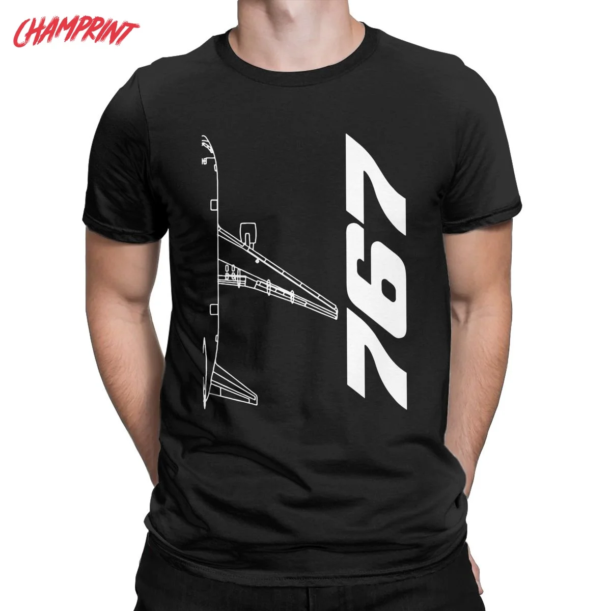 

Men T-Shirt Boeing 767 Silhouette Top View Airplane Pilot Hipster Cotton Tees Short Sleeve T Shirts Round Neck Clothes Gift Idea