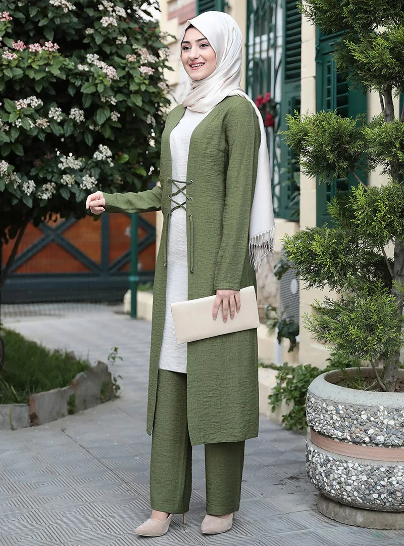 Элегантный костюм из трех предметов комплекты для мусульман богослужение платье