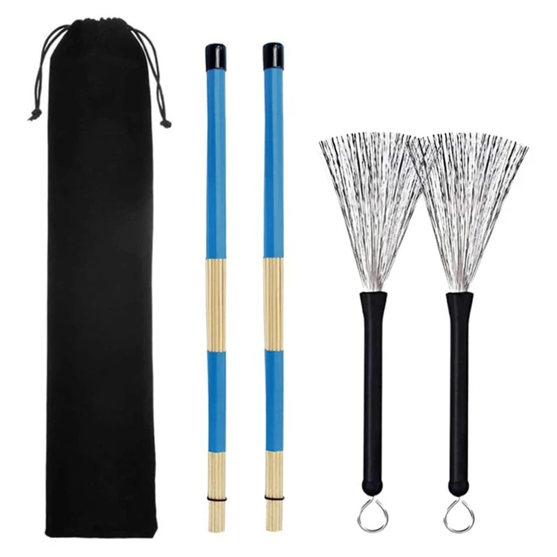 2 шт. барабанные палочки и щетки Набор выдвижных проволочных кистей для басов