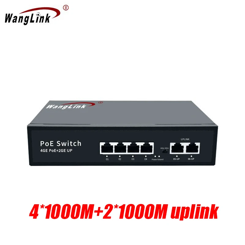 4port 1000M Wanglink коммутатор питания через Ethernet 100 м/1000 м 4/8/16 системы безопасности Порты и разъёмы+ 2 Uplink Порты и разъёмы 100 м/1000 м коммутатор сетевой Ap/cctv-Камера-Системы - Цвет: 4port 1000M