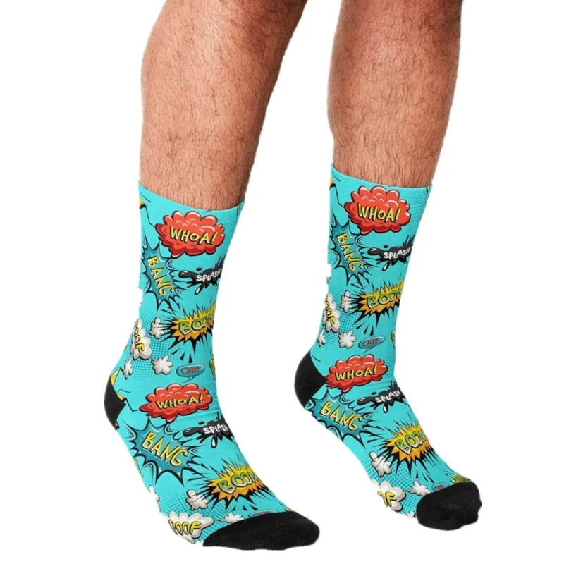 Funny Socks Men harajuku Vintage Superheroes Comic Book Collection Pattern Printed Happy hip hop boys Crew Crazy Sock for men