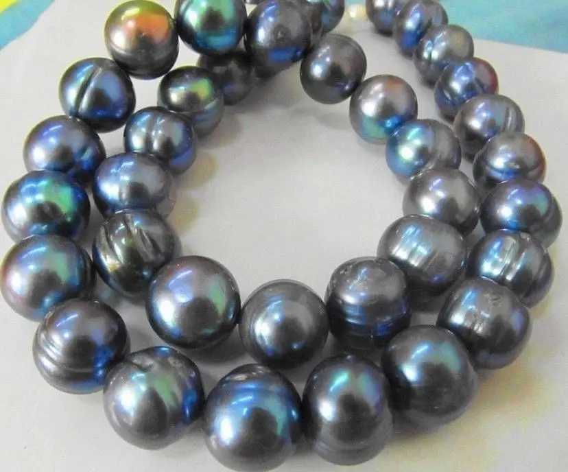 

18" AAA 10-11MM NATURAL SOUTH SEA BLACK BAROQUE PEARL NECKLACE 14K Clasp