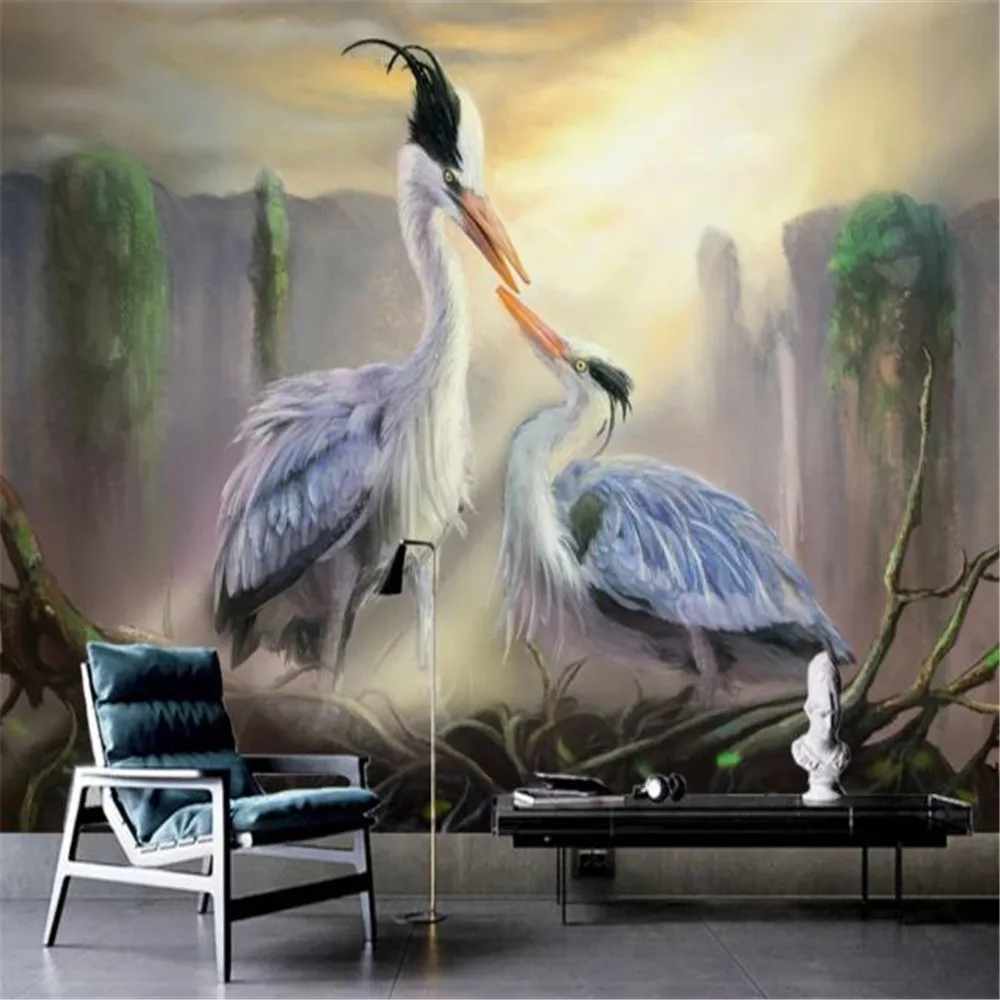

milofi factory custom wallpaper mural 3D art abstract crane feeding mural background wallpaper mural