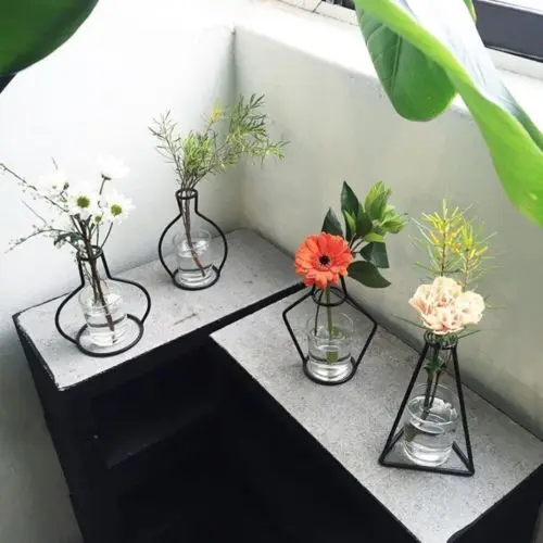 Nordic Flower Ornaments Home Party Decoration Vase Abstract Black Lines Minimalist Abstract Iron Vase Dried Flower Vase Racks images - 6