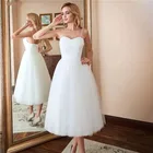 Недорогие Короткие свадебные платья CloverBridal на тонких бретельках, Пляжное Тюлевое платье, модель WW8378, 2021